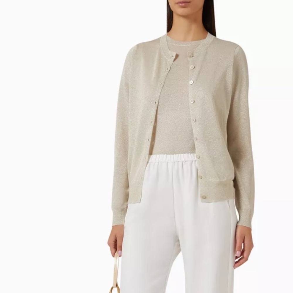 Enza Costa lame cardigan in champagne